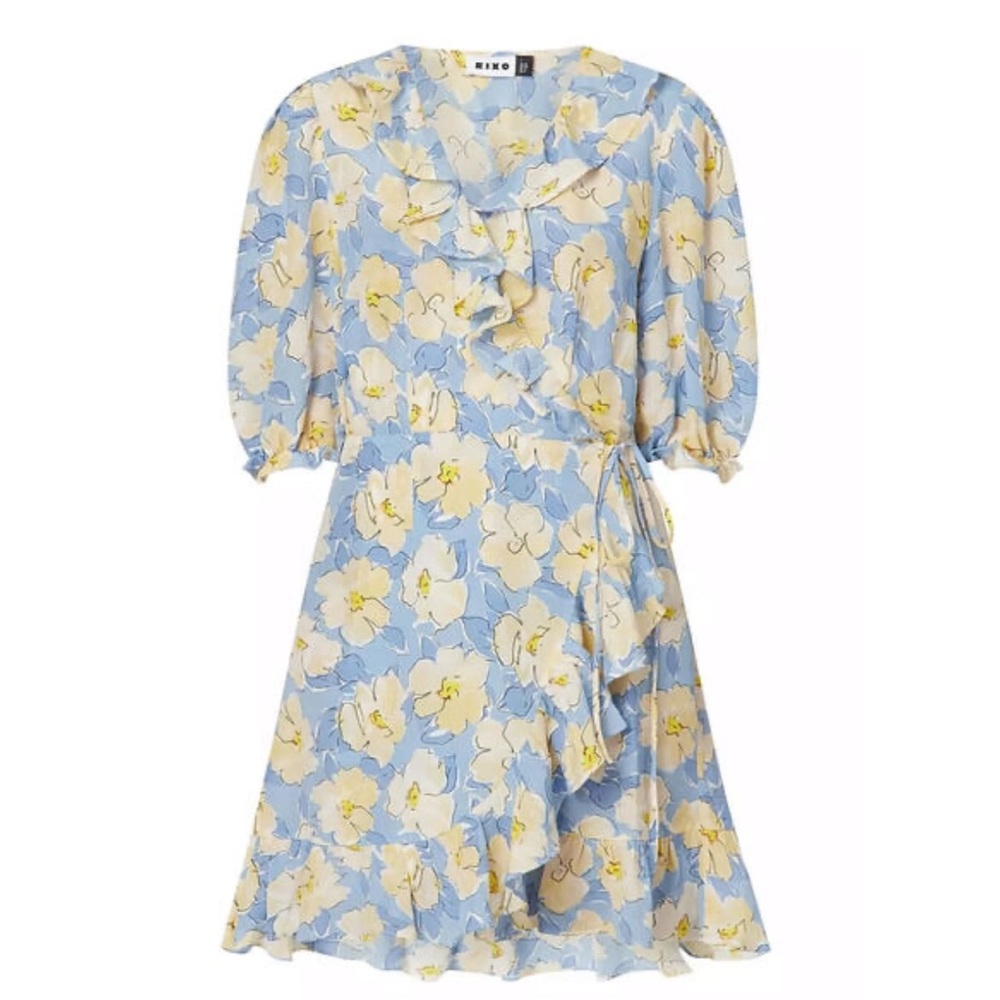 Rixo Nina Azelea Bloom Silk Mini Wrap Dress - Picture 5 of 10